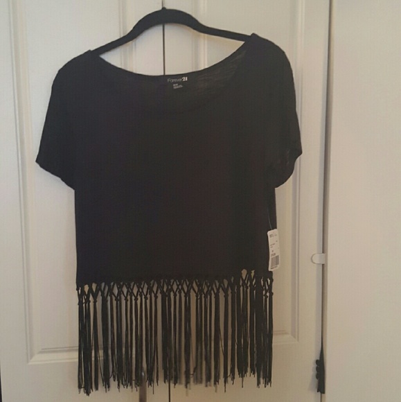 NWT Black fringe top