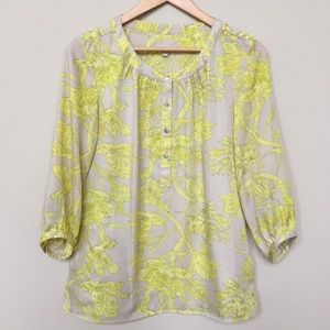 Banana Republic Tan Blouse, Neon Yellow Floral