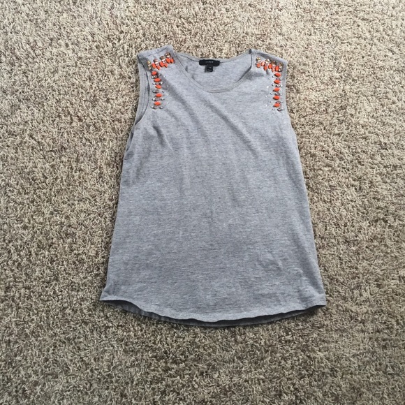 J. Crew Grey Tank with Orange Beading