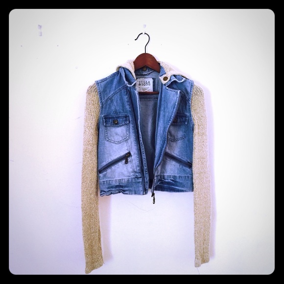 Hooded denim sweater jacket