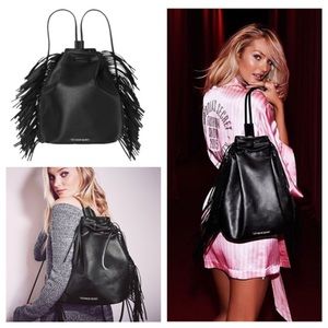 black leather fringe backpack