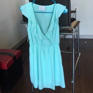 Light blue V neck dress