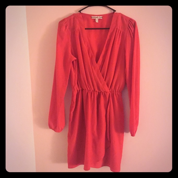 Coral long sleeve silky dress