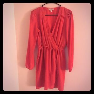 Coral long sleeve silky dress