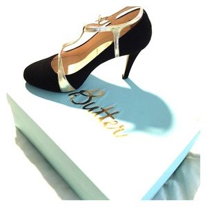 Butter black and gold heels size 7 1/2