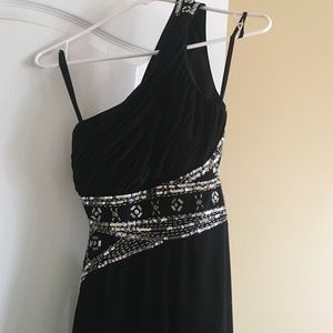 Black , bead prom dress