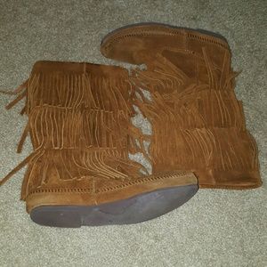 Suede 3 tier fringe boots