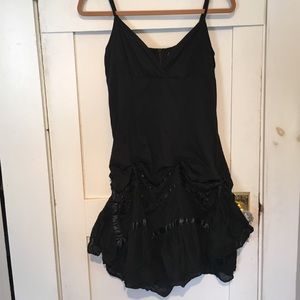 Black sheer cotton dress with ribbon and bustle