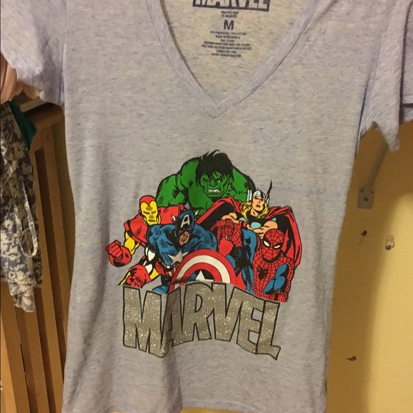 Lilac Marvel Sparkle Logo V-Neck Tee! 14