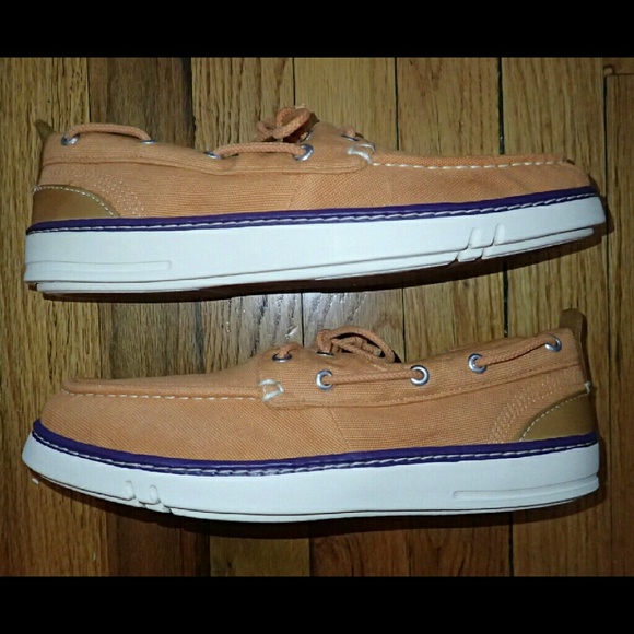 Timberland Orange Canvas Boat Shoes Size 9.5 - Picture 3 of 4