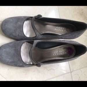Franco Sarto low heeled grey sueded heels