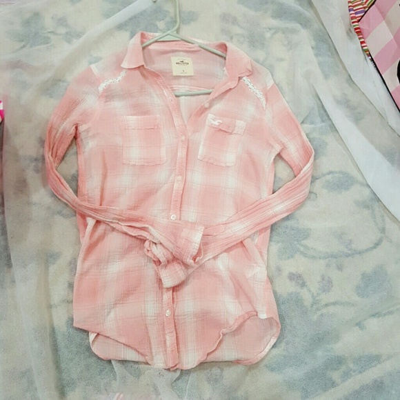 HOLLISTER PINK/WHITE GAUZE LS BUTTON SHIRT - Picture 3 of 4