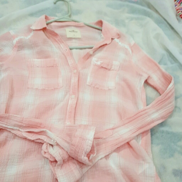 HOLLISTER PINK/WHITE GAUZE LS BUTTON SHIRT - Picture 4 of 4
