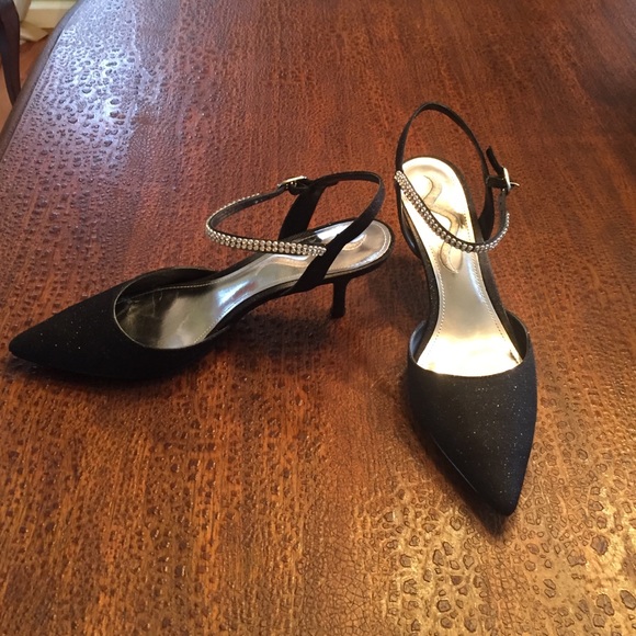 Black sparkle pumps with rhinestone ankle straps - Picture 1 of 1