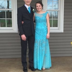Aqua lace prom dress