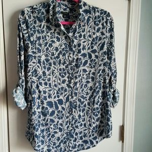 Tall girls! Blue and White Floral Button up top