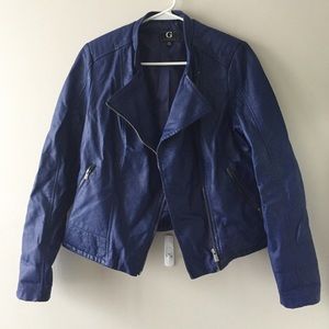 Royal blue moto faux leather jacket