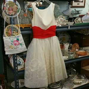 Vintage Dresses - Vintage Cream and Red Prom Dress Vintage Dresses - Vintage Cream and Red Prom Dress