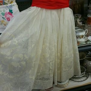 Vintage Dresses - Vintage Cream and Red Prom Dress Vintage Dresses - Vintage Cream and Red Prom Dress