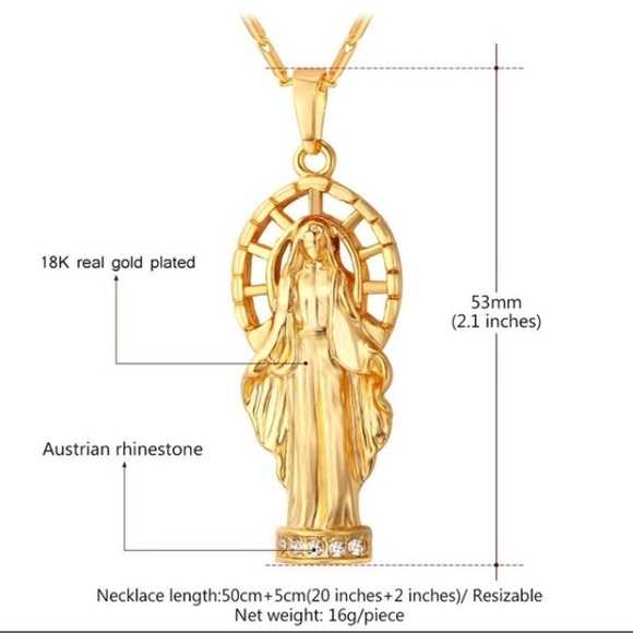 Virgin Mary 18k gold plated chain w/ charm