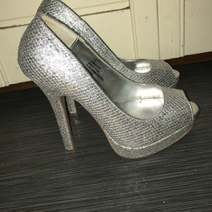 Silver Open Toe Pumps