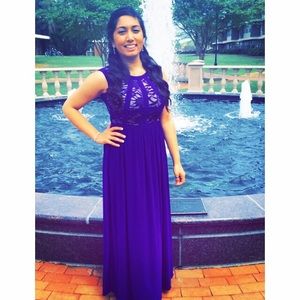 Morgan and Co Purple Lace Bodice Formal Dress