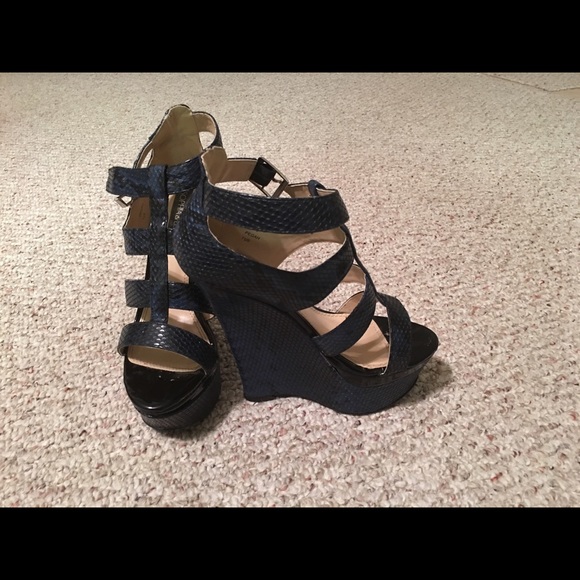 Navy Snake Print Wedge