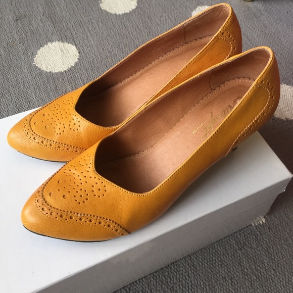 Anthropologie Mustard yellow heels