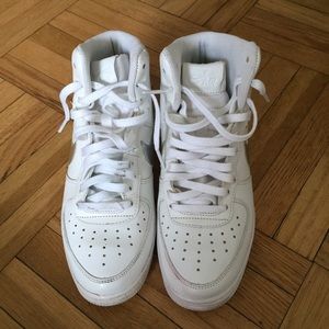 White and silver Nike Airs