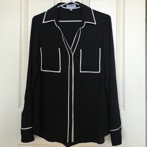 Express Portofino Shirt - Black w/ White Piping