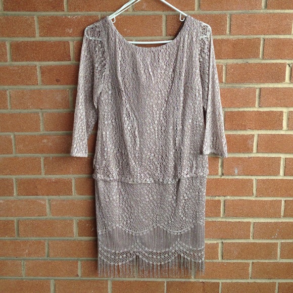 NWOT Gatsby-inspired dress, taupe metallic silver - Picture 2 of 4