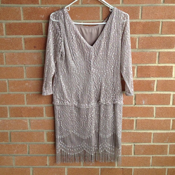 NWOT Gatsby-inspired dress, taupe metallic silver - Picture 3 of 4