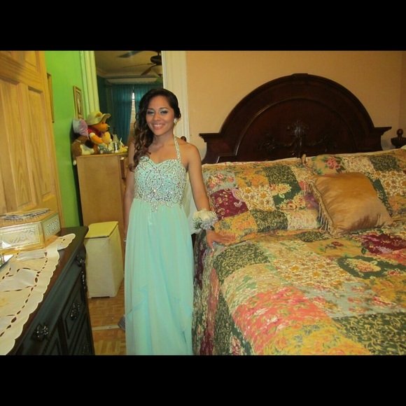 Beautiful long flowy mint green prom dress