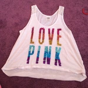 white and rainbow sequin tank top