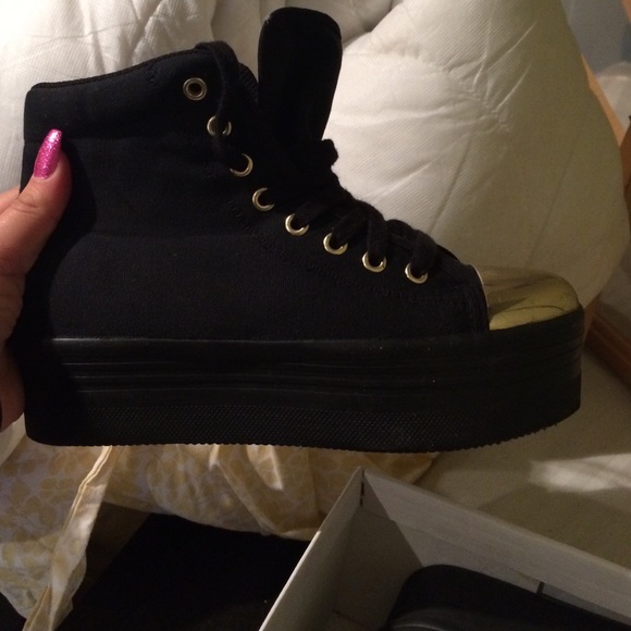 Jeffrey Campbell gold toe platform sneakers