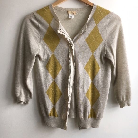 J Crew Argyle Cashmere Cardigan