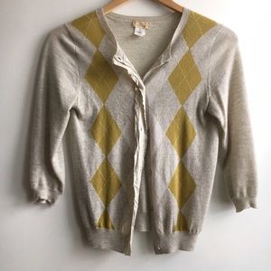 J Crew Argyle Cashmere Cardigan