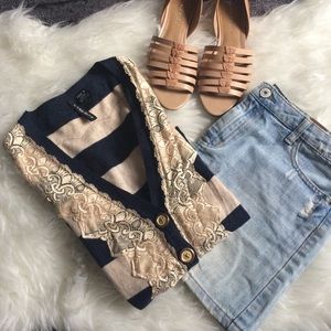 Lace & stripe cardigan