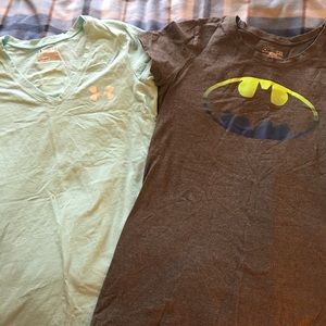 2 bundled under armour workout shirts size small.