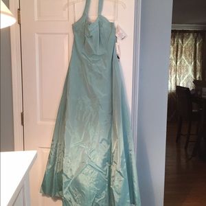 Aqua halter prom dress with tags. Never worn!