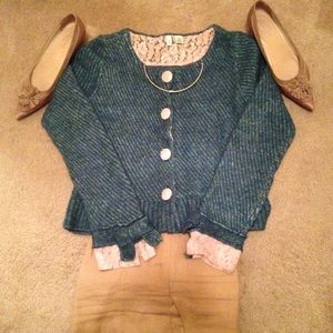 Anthropologie by Moth Green Sweater with Lace