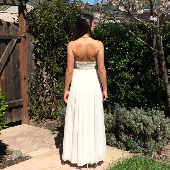 Formal Ivory & Silver Embellished Silk Dress - Picture 2 of 8