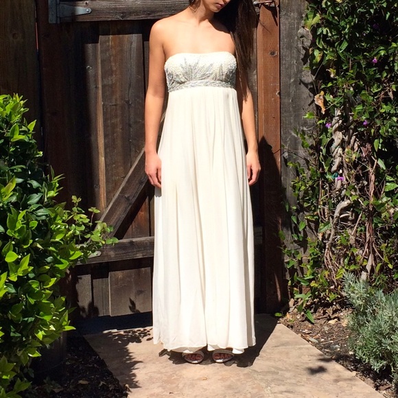 Formal Ivory & Silver Embellished Silk Dress - Picture 3 of 8