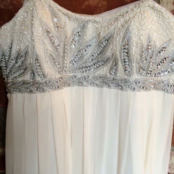 Formal Ivory & Silver Embellished Silk Dress - Picture 4 of 8
