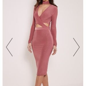 Slinky Mauve Bodycon cutout midi dress