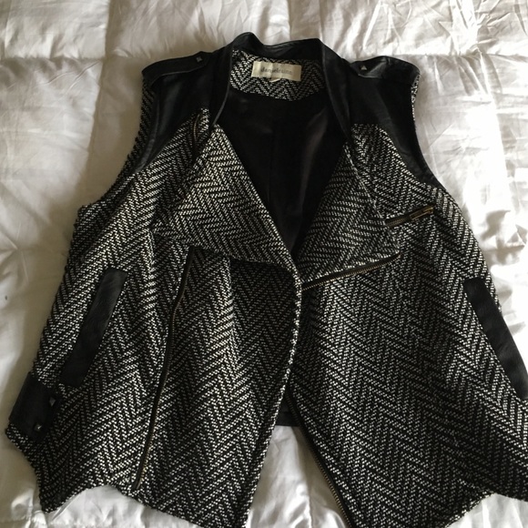 Chevron and leather moto vest