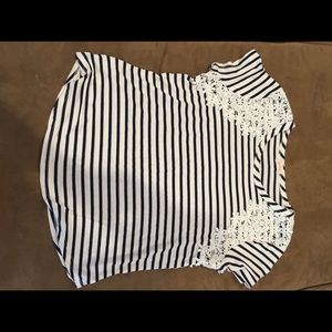 Pixley  stripe top with crochet shoulders