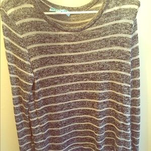 Francesca's Grey Striped Sweater with Elbow Pads
