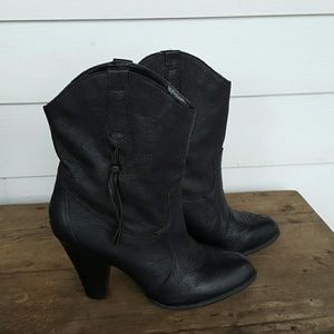 Dolce Vita High Heeled Sexy Black Leather Booties