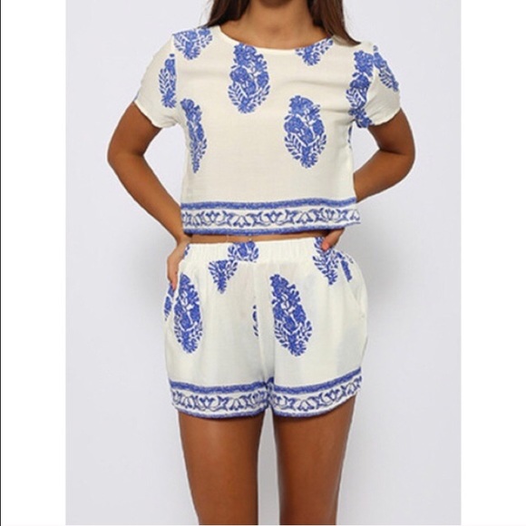 Blue Floral Two Piece Outfit